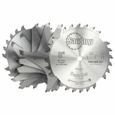 SAWSTOP Dado Blade Set: 8 in Dia., 15/16 in Max. Cut Wd, 5 Chippers, 24 Teeth, Stacked - Dado Sets