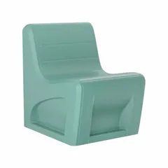 Single-seat armless lounge chair with a polyethylene seat in Aqua. Designed for floor mounting, suitable for commercial waiting areas, lobbies, and break rooms. UL 94 HB flame rated and Green Guard Gold certified.