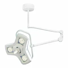 Ceiling-mount LED examination light delivering 70,000 Lux at 1 meter with 4300K color temperature and 95 CRI. Operates on 100-240V AC, 37 W. Suitable for clinical examination rooms requiring high-intensity, color-accurate illumination.
