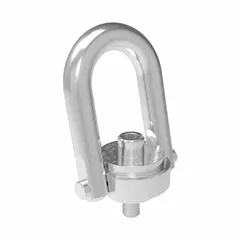 This hoist ring features a black oxide-coated steel construction for corrosion resistance. It is designed for pulling operations with a pivot and rotate mechanism, allowing multi-directional load handling. Thread size M12-1.75, maximum load capacity 2,315 lb.