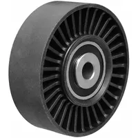 Flat, flangeless serpentine idler pulley made from polymer. Rated for light-duty performance. Used in serpentine belt systems to maintain belt tension and guide belt path. Suitable for vehicle engine accessory drive applications