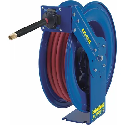 COXREELS Spring Return Hose Reel: 50 ft (1/2 in I.D.), 1/2 in MNPT, 300 psi Max Op Pressure - Controlled-Retraction Air or Water Spring-Return Hose Reels