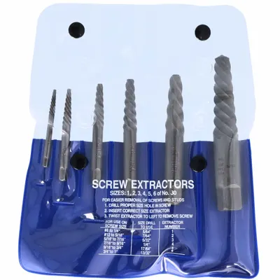 CLEVELAND Screw Extractor Set: 6 Pc, Spiral Flute, Size #1/#2/#3/#4/#5/#6 - Spiral-Flute Extractor Sets