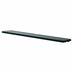 This resin shelf kit is designed for use with Suncast plastic sheds featuring a gable roof. The single shelf measures 67 inches by 10 1/4 inches by 1 1/4 inches and comes in a black, unfinished finish. Mounting hardware is included for installation. Use it to organize tools, garden supplies, and other items inside the shed.