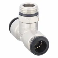 AIGNEP USA Push-Fit Tee Fitting: 10 mm OD x 10 mm OD x 3/8 in Pipe Size, Nickel, Silver, 3 PK (MPN 50210N-10-3/8-PK3)