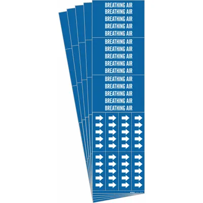 BRADY Pipe Marker: Breathing Air, Blue, White, Fits 3/4 in and Smaller Pipe O.D. - Breathing Air Adhesive Pipe Markers