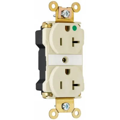 PASS & SEYMOUR Receptacle: Hospital Grade, Duplex, 5-20R, Ivory, 125V AC - General Purpose Receptacles