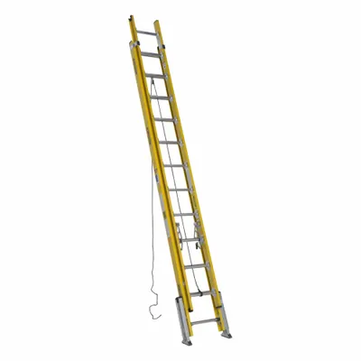 WERNER Extension Ladder: 24 ft Ladder Size, Fiberglass, 375 lb Load Capacity, 67 lb Wt - Leg Leveling Non-Conductive Fiberglass Extension Ladders