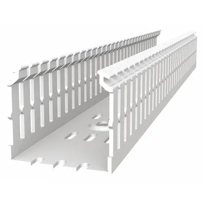THOMAS & BETTS Wiring Duct: 2 in Nom Wd, 1.3 in Slot Ht, 2 in Nom Ht, 0.2 in Slot Wd, PVC - Screw-Mount Slotted Wiring Ducts & Snap-On Covers