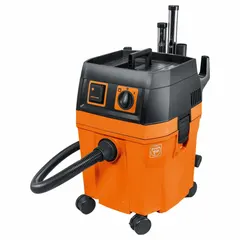 Corded dust extractor for dry and wet pickup with HEPA filtration. Features an 8 2/5 gal plastic tank, 151 cfm air flow, and a 1 1/4 in hose diameter. Suitable for construction, renovation, and workshop cleanup where airborne dust control is required.