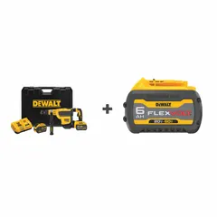 This cordless rotary hammer operates on a 60V DC battery system with 6.0Ah/9.0Ah capacity. It delivers 10.5 Joules of impact energy at 2,900 bpm and accepts SDS-Max bits up to 1-3/4 in. Suitable for drilling and chiseling in concrete, masonry, and stone.