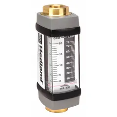 The HEDLAND H755S-020 is a scale-type, variable area inline flowmeter designed for measuring water flow rate. It features Viton seals and O-rings, provides +/-2% accuracy, and displays flow in gallons. Universal mounting orientation allows flexible installation in piping systems for process monitoring or fluid transfer.