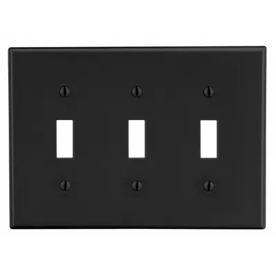 HUBBELL Wall Plate: Toggle, 3 Gang, Black - General Purpose Wall Plates