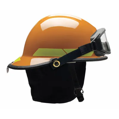 BULLARD Fire Helmet: Orange, Fiberglass, Modern Rear Brim, Chin Strap