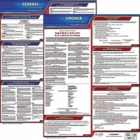 This Spanish-language poster set displays federal and Virginia state labor law requirements on a plastic substrate. Measuring 20 in x 24 in, it is designed for workplace posting to inform employees of their rights and employer obligations