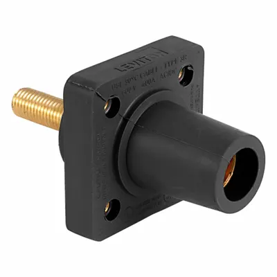 LEVITON Single Pole Receptacle: Black, Straight Taper Nose Mating, Threaded Stud Termination - Receptacles with Threaded Stud Terminations