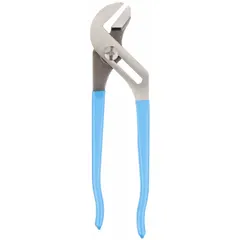 Groove-joint pliers with a flat jaw profile for parallel clamping. 10-inch overall length, 7 jaw positions, and 2-inch maximum jaw opening. Suitable for gripping and turning tasks in plumbing, mechanical, and general maintenance applications.