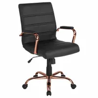 FLASH FURNITURE Office Chair: Whitney, Black, Faux Leather Material, 19 1/2 in Back Ht, Tilting Back (MPN GO-2286M-BK-RSGLD-GG)