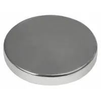 This neodymium disc magnet, type 42, has a 1 in outside diameter, 0.187 in thickness, and a maximum pull force of 38.4 lbf. The silver-colored magnet is used for holding, lifting, and positioning ferrous materials in industrial fixturing, assembly, and material handling applications