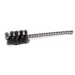 Blind hole-cleaning brush with single-stem construction, made of stainless steel. Diameter 1/2 in, fill diameter 0.005 in. Used for removing debris, burrs, and contaminants from deep, inaccessible bores in industrial maintenance and fabrication.