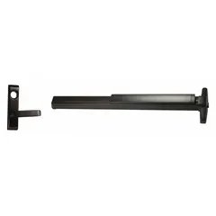 Rim-type exit device with touchbar and lever outside trim, finished in bronze. ADA compliant. Suitable for commercial egress doors up to 3 ft wide.