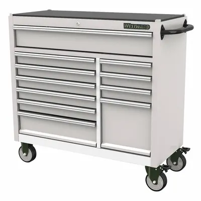 WESTWARD Rolling Tool Cabinet: Silver / Silver Drawer, 42 in W x 18 7/8 in D x 40 in H - Stainless Steel Rolling Tool Cabinets