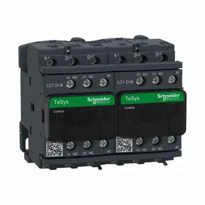 SCHNEIDER Magnetic Contactor: Reversing, 3 Poles, 3NO Contacts, 18 A - Reversing IEC Contactors