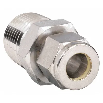 PARKER Compression Fitting Adapter: 1/4 in OD x 1/8 in Pipe Fitting Size - Double-Ferrule Stainless Steel Fittings