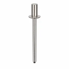 Domed-head blind rivet with 0.154" diameter, 5/16" body length, and 1 39/64" overall length. Supplied in a 500-piece pack. Used for fastening materials where only one-sided access is available, such as in metal fabrication and general assembly.