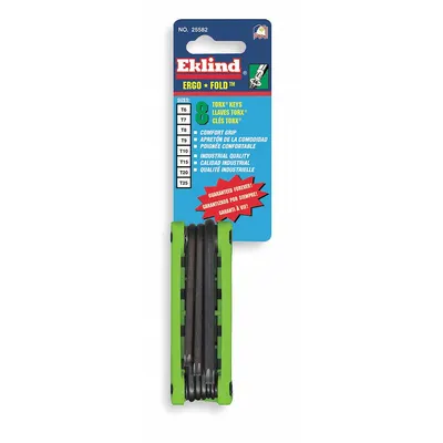 EKLIND Torx Key Set: Short, 1 Pieces, T10/T15/T20/T25/T6/T7/T8/T9 Tip Size, Std End - Folding Torx Key Sets