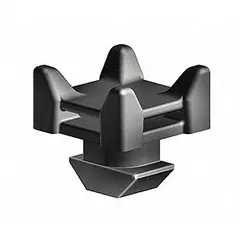 This cable routing block is made of polyamide and features a slide-in mounting type with rotate adjustability. It is compatible with Fath 10 Series framing systems and is used to organize and route cables in industrial automation and control panels, reducing tangling and wear. No fasteners are included.
