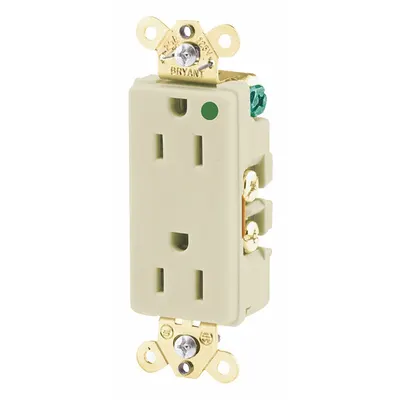 BRYANT Receptacle: Hospital Grade, Decorator Duplex, 5-20R, Ivory, 125V AC, 15 A - General Purpose Receptacles