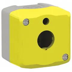 Non-metallic enclosure with one 22mm hole, rated NEMA 13/4/4X for oil-tight and dust-tight environments. Used to house push buttons, selector switches, and pilot lights in industrial control stations.