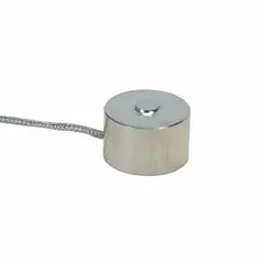 Compression-only load cell with 500 lbf capacity, ±0.5% hysteresis, and ±0.5% repeatability. Low-profile design with 5 ft integral cable. Suitable for industrial weighing, tank and hopper monitoring, and press force verification.