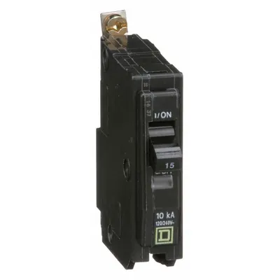 SQUARE D Miniature Circuit Breaker: 15 A, 120/240V AC, Single Phase, 10kA at 120/240V AC - QOB Series, Bolt-On Square D Miniature Circuit Breakers