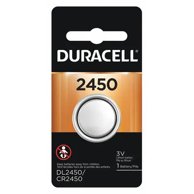 DURACELL Coin Cell Battery: 2450 Battery Size, Lithium, 600 mAh Capacity, 3V DC - Disposable Coin & Button Batteries