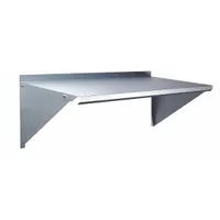 This steel solid wall-mount shelving measures 36 inches wide by 12 inches deep with a 100 lb load capacity. It features a zinc-plated finish and includes mounting brackets. NSF listed, it is suitable for storage in commercial kitchens, laboratories, and industrial facilities where cleanability and corrosion resistance are required