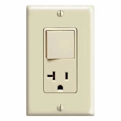 LEVITON Combination Switch/Outlet: Rocker Switch, 5-20R, White, 120V AC - Straight-Blade Outlets & Rocker Switches