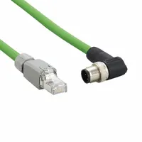 IFM Ethernet Cable: Cat5e, M12 Male Right Angle x RJ45 Male Straight, 2 m Lg, PVC, Green, D Coding (MPN E12226)