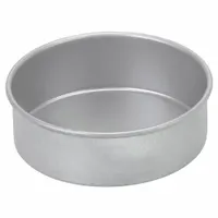 This 7-inch diameter round cake pan is constructed from aluminized steel with a glazed coating and a closed bead closure. The solid, non-perforated pan provides even heat distribution for baking round cakes in commercial kitchens and foodservice operations