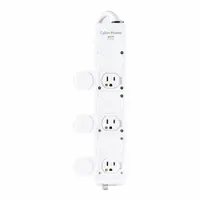 UL 2930 listed healthcare surge protector with 6 outlets and a 15 ft cord. Rated 15 A, 0 J energy rating. White finish with keyhole mounting for secure installation in medical environments
