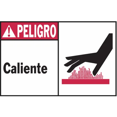 BRADY Peligro: Caliente Adhesive Sign, 3 1/2 in x 5 in, 5 Pack - Peligro: Caliente Signs