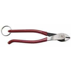 Standard ironworker's pliers with a flat jaw profile for gripping, bending, and twisting wire or rebar tie wire. Overall length 9 1/8 in, jaw length 7/8 in, jaw width 1 1/4 in, jaw thickness 1/2 in. Includes a built-in wire cutter. Commonly used in construction, steel erection, and industrial maintenance.