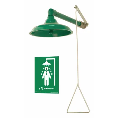 HAWS 8130 Wall-Mount Emergency Shower, Plastic Sprayhead, Green, 1 in NPT Female - Wall-Mount Showers