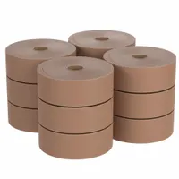 Nonreinforced kraft tape with water-activated adhesive, 6.1 mil thick, 2 1/2 in wide by 600 ft long, 12 rolls per pack. Used for sealing corrugated boxes and cartons in packaging and shipping applications