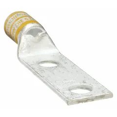 This two-hole compression lug is designed for terminating 250 kcmil stranded copper wire. It features a 1/2 in stud size and a standard copper barrel with an inspection hole to verify conductor insertion. Suitable for use in power distribution panels, switchgear, and heavy machinery where secure, low-resistance connections are required.