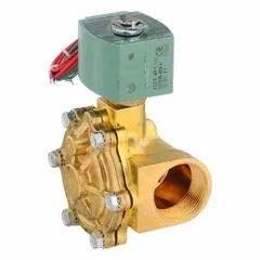This 2-way, 2-position normally open solenoid valve is designed for high-flow watertight applications. It operates on 12V DC and has a 1-1/2 in pipe size. Suitable for on/off flow control in industrial fluid systems such as irrigation, process water, and plant utility lines.