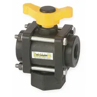 BANJO Manual Three-Way Ball Valve: 1 1/4 in, Polypropylene, L Flow, FNPT x FNPT x FNPT, Three-Piece (MPN V125BL)