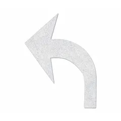 White thermoplastic pavement marking with left turn arrow legend, measuring 4 ft long by 3 ft wide. Applied via hand torch for lane designation on roads, parking lots, or facility traffic areas.