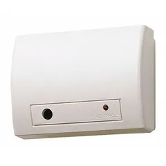 The LINEAR DXS-91 is a glass break detector transmitter for security systems. It detects the sound or vibration of breaking glass and triggers an alarm. Powered by a CR2450 lithium battery, it has an overall width of 4 1/2 inches. Suitable for protecting windows and glass doors in commercial or industrial facilities.